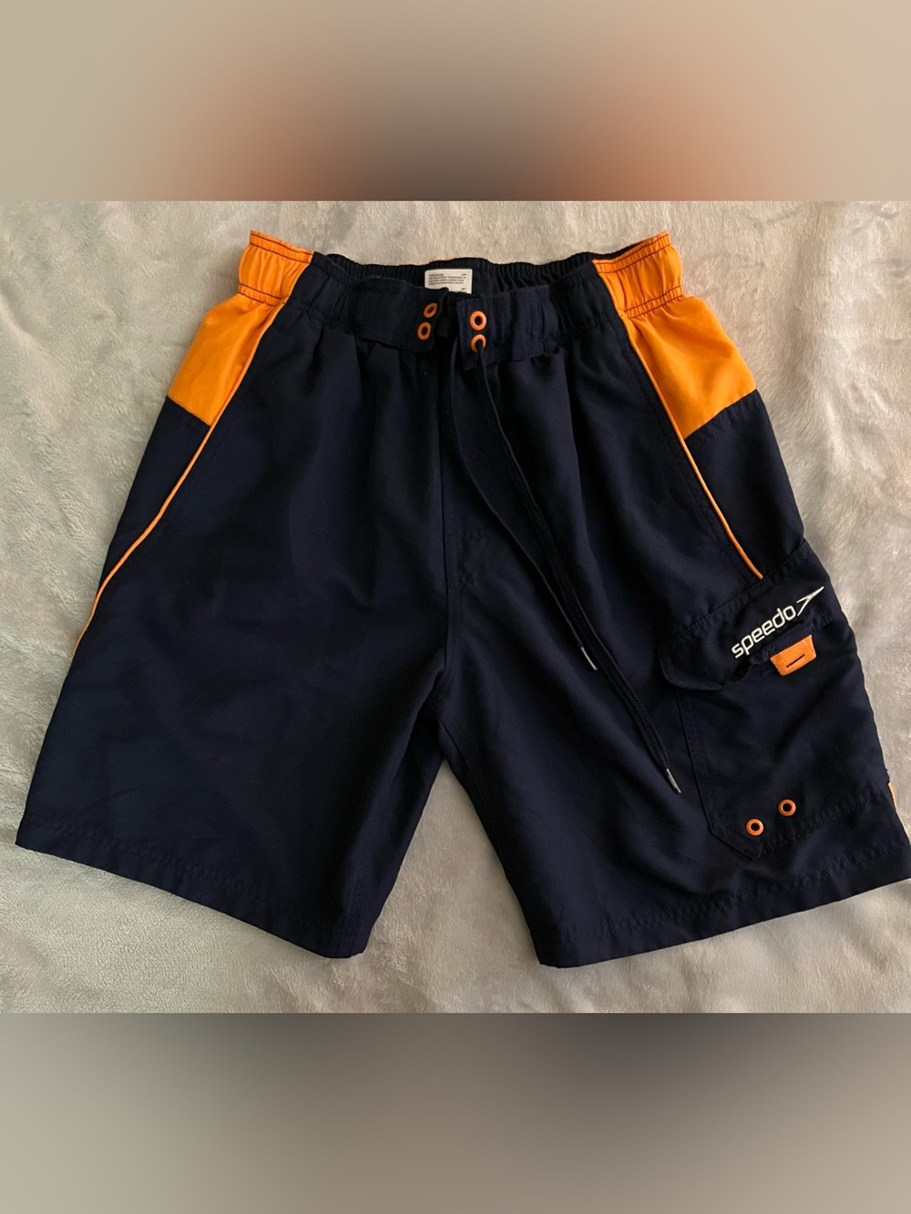 Speedo Marina Sport Volley Swim Trunks Mens Small Navy Blue Orange Board Shorts